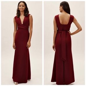 BHLDN Anthropologie Fira Plunging Formal Maxi Dress Burgundy Red Size 2